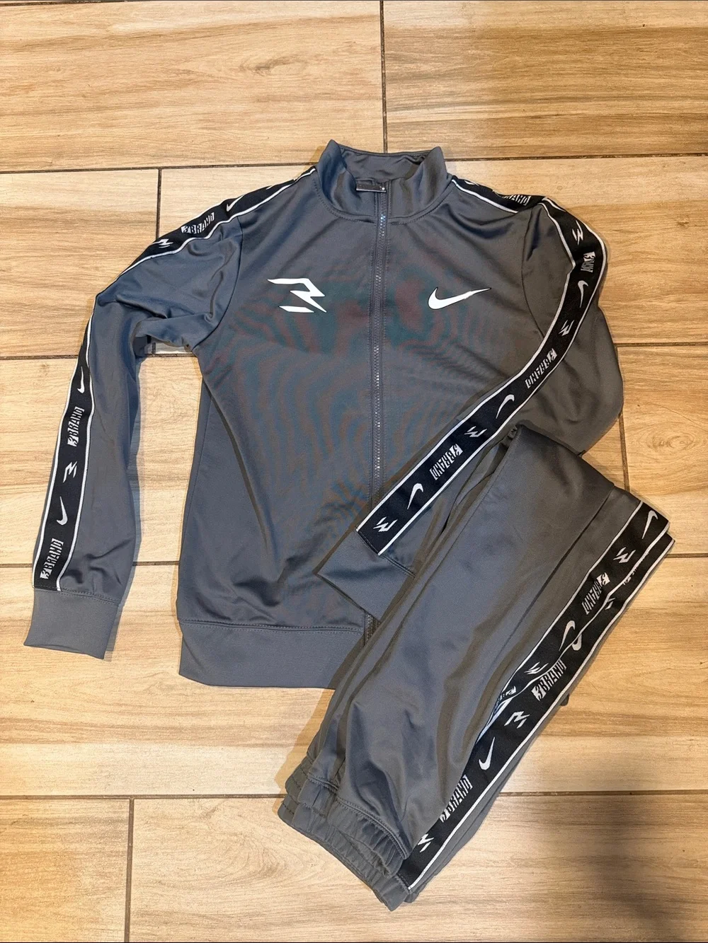 Nike Charcoal Gray Track Jacket and Joggers with White Swoosh